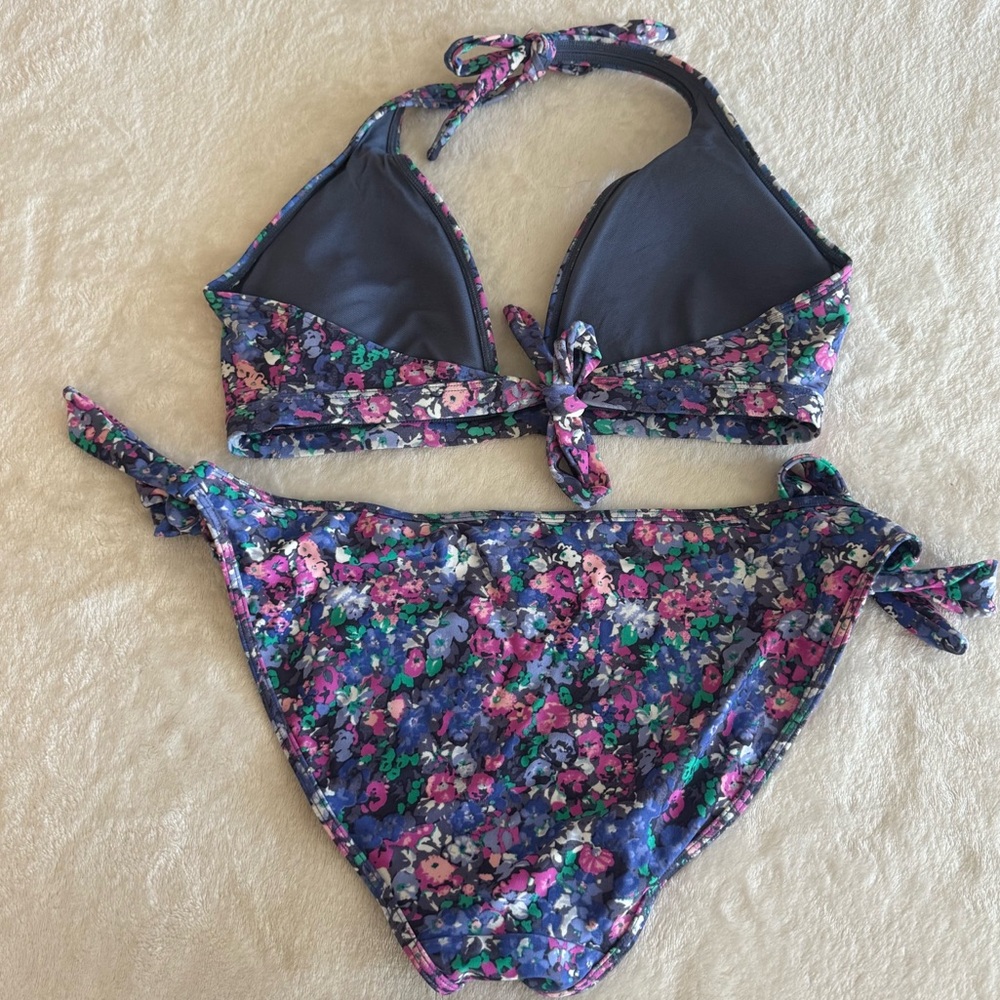 Floral Bikini Size Large With Adjustable Ties in Purple, Pink and Green GUC - Picture 2 of 12